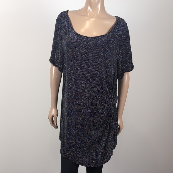 Penningtons Shimmer Tunic Top Asymmetric Short Sleeve Party Metallic Mini Dress - Picture 3 of 14